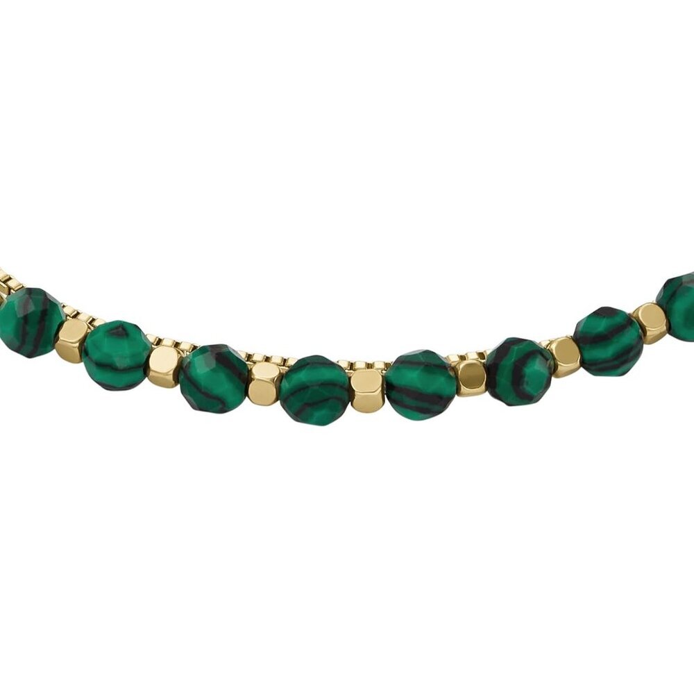 Women's Gold Stainless Steel Malachite Beaded Bracelet Elegant Jewelry - Picture 2 of 7